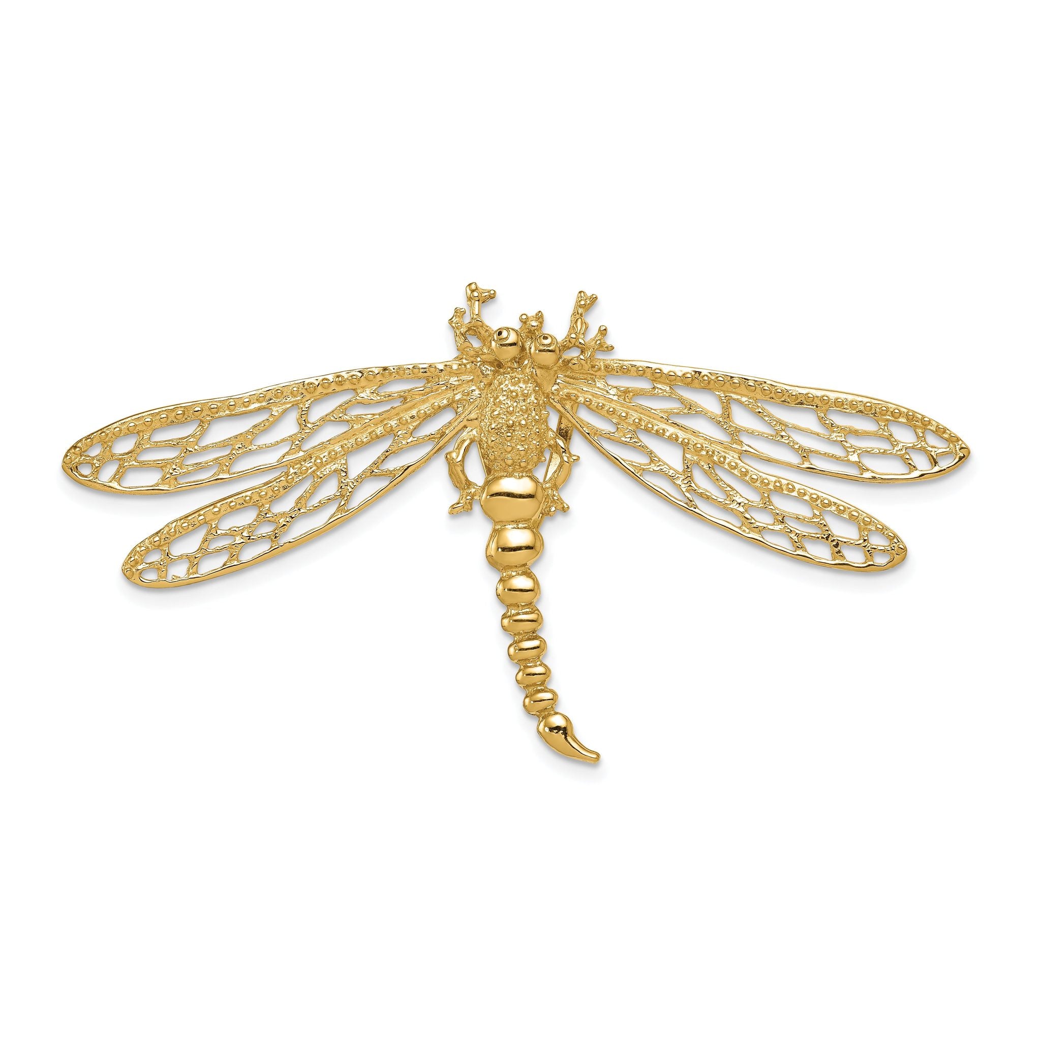 14K Gold Dragonfly Slide Pendant with Polished Textured Finish