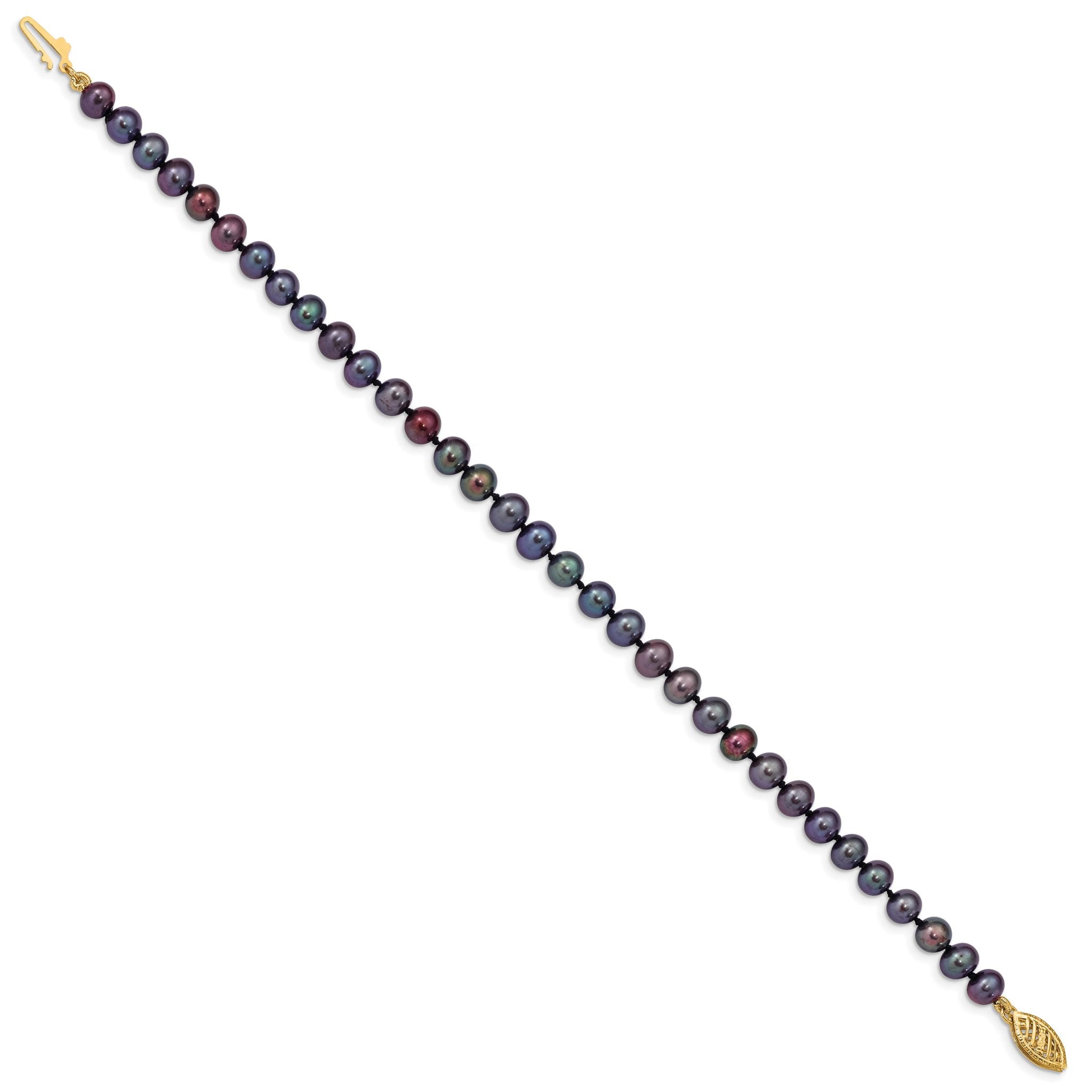 14k 5-6mm Black Near-Round Freshwater Cultured Pearl 7.5 inch Bracelet Secondary image