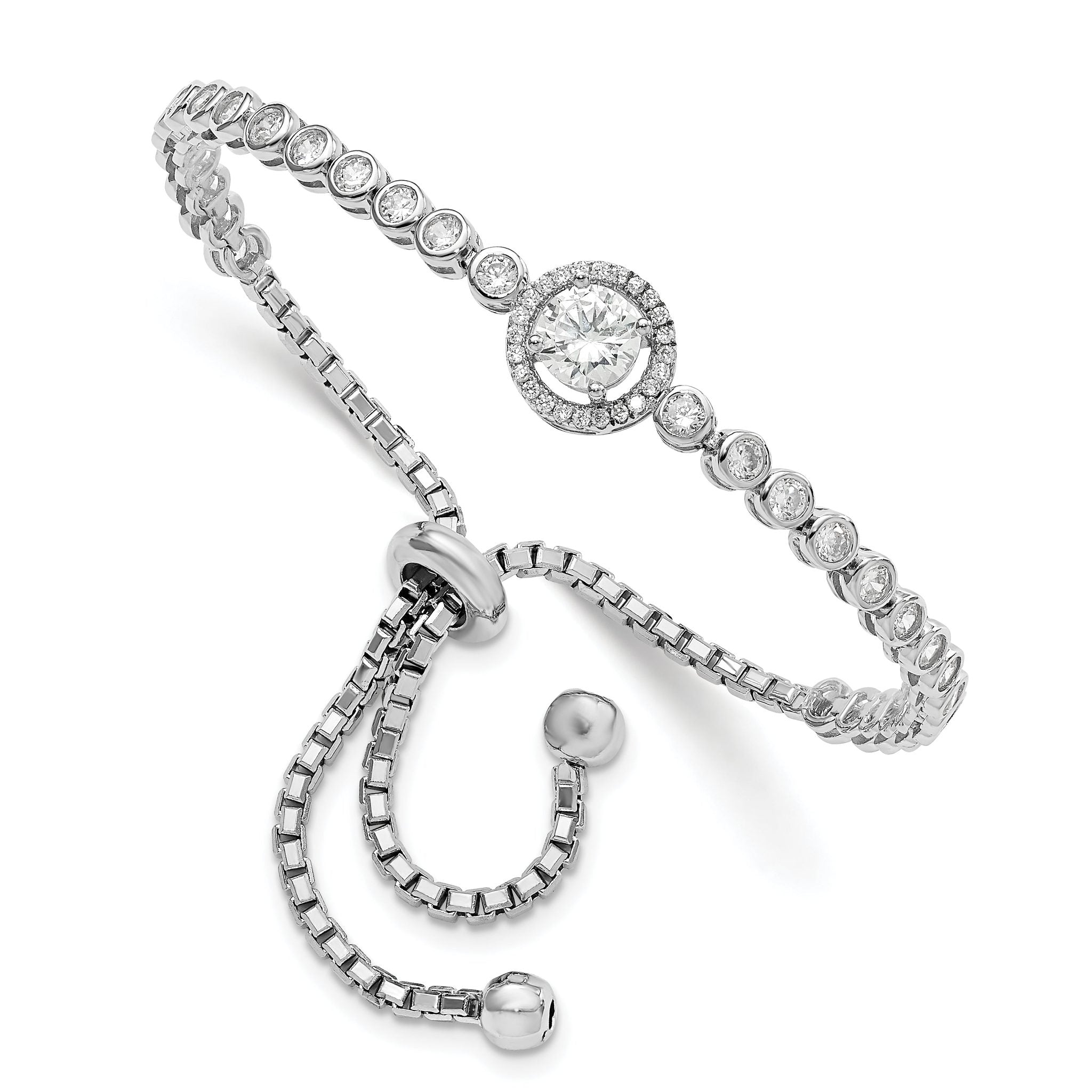 Sterling Silver Rhodium-plated CZ Adjustable Bracelet Main image