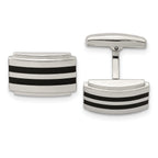 Polished Rectangle Cufflinks in Stainless Steel with Black Rubber