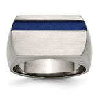 Titanium Men's Ring with Polished Brushed Grey and Blue Anodized Stripe