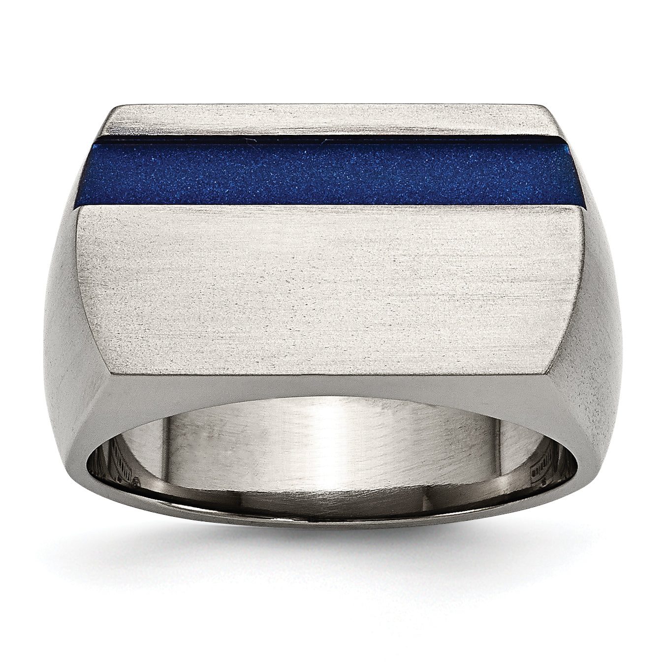 Titanium Men's Ring with Polished Brushed Grey and Blue Anodized Stripe