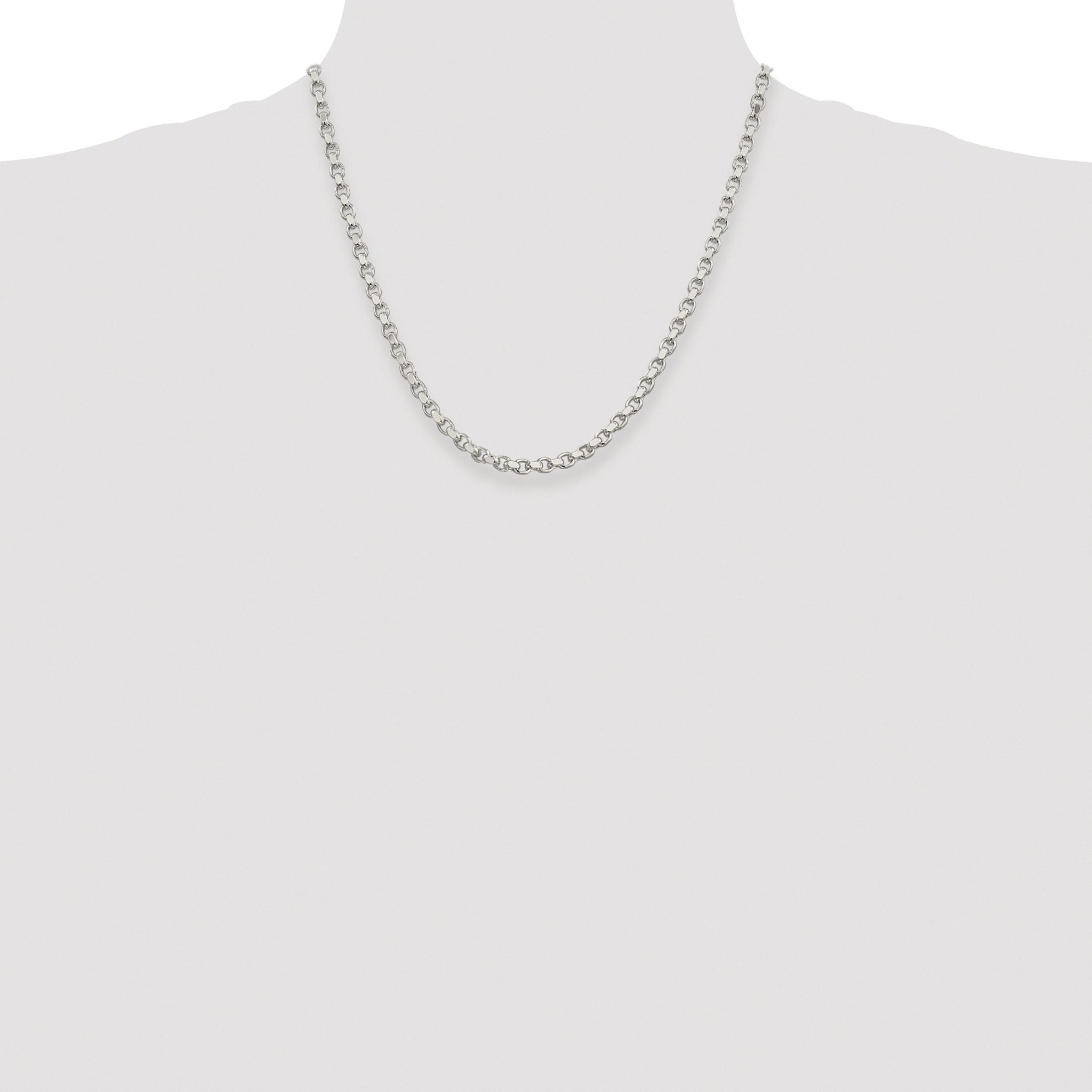 Sterling Silver Rhodium-plated 4mm Diamond-cut Rolo Chain