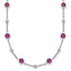 Sterling Silver Rhodium-plated Polished and Beaded Bezel-set Round Red CZ 16 Inch with 2 Inch Extension Necklace