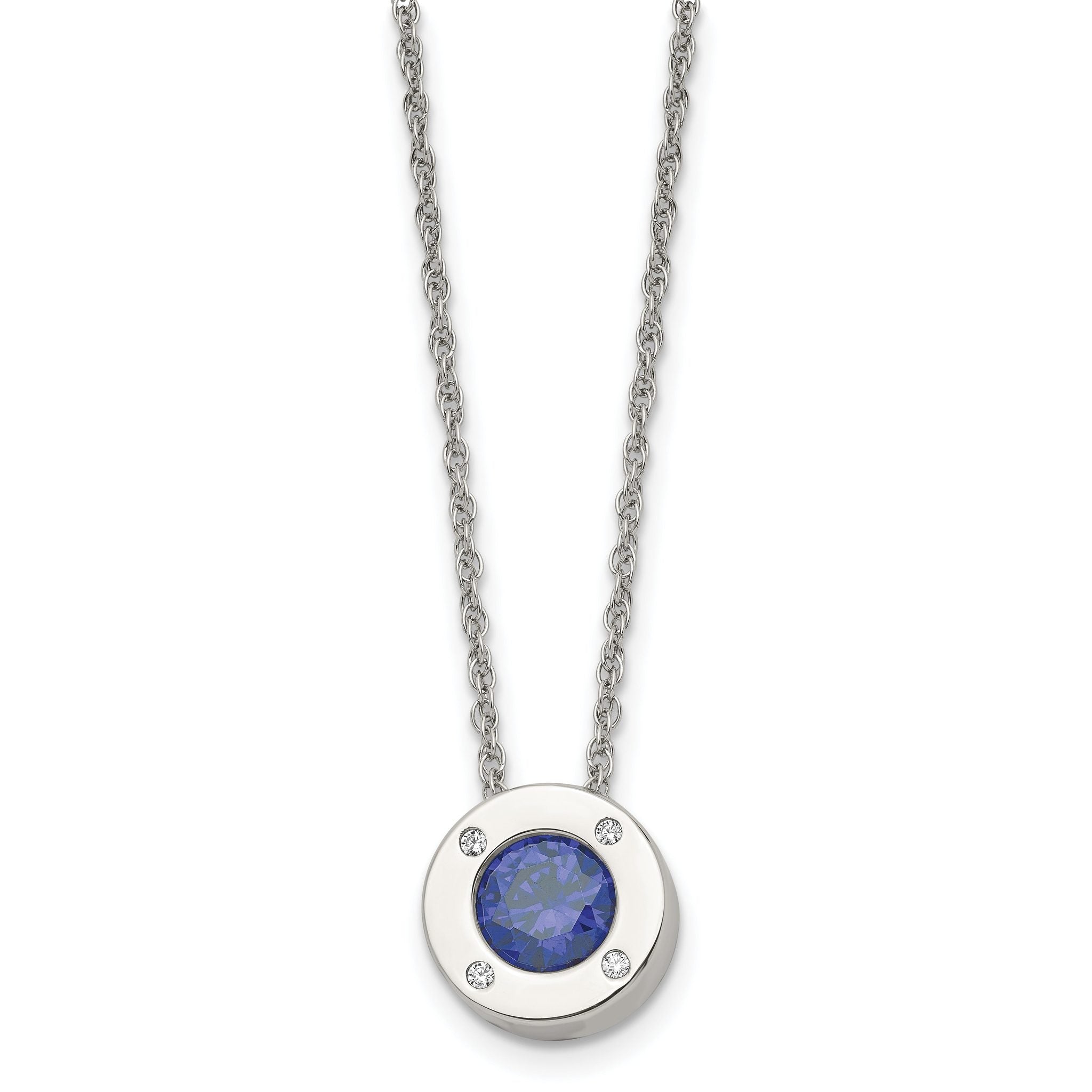 Chisel Stainless Steel Polished CZ September Birthstone Circle Pendant on a 20 inch Multi-Link Chain Necklace Main image