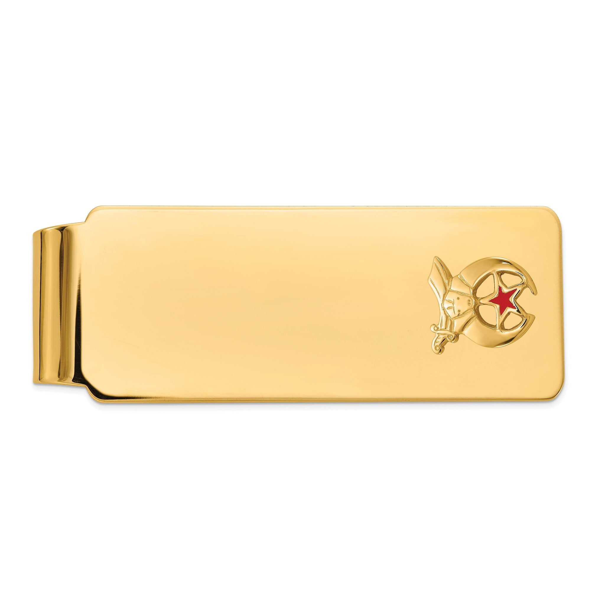 14k Men's Polished and Textured with Red Enamel Masonic Shriner Medium Money Clip Main image