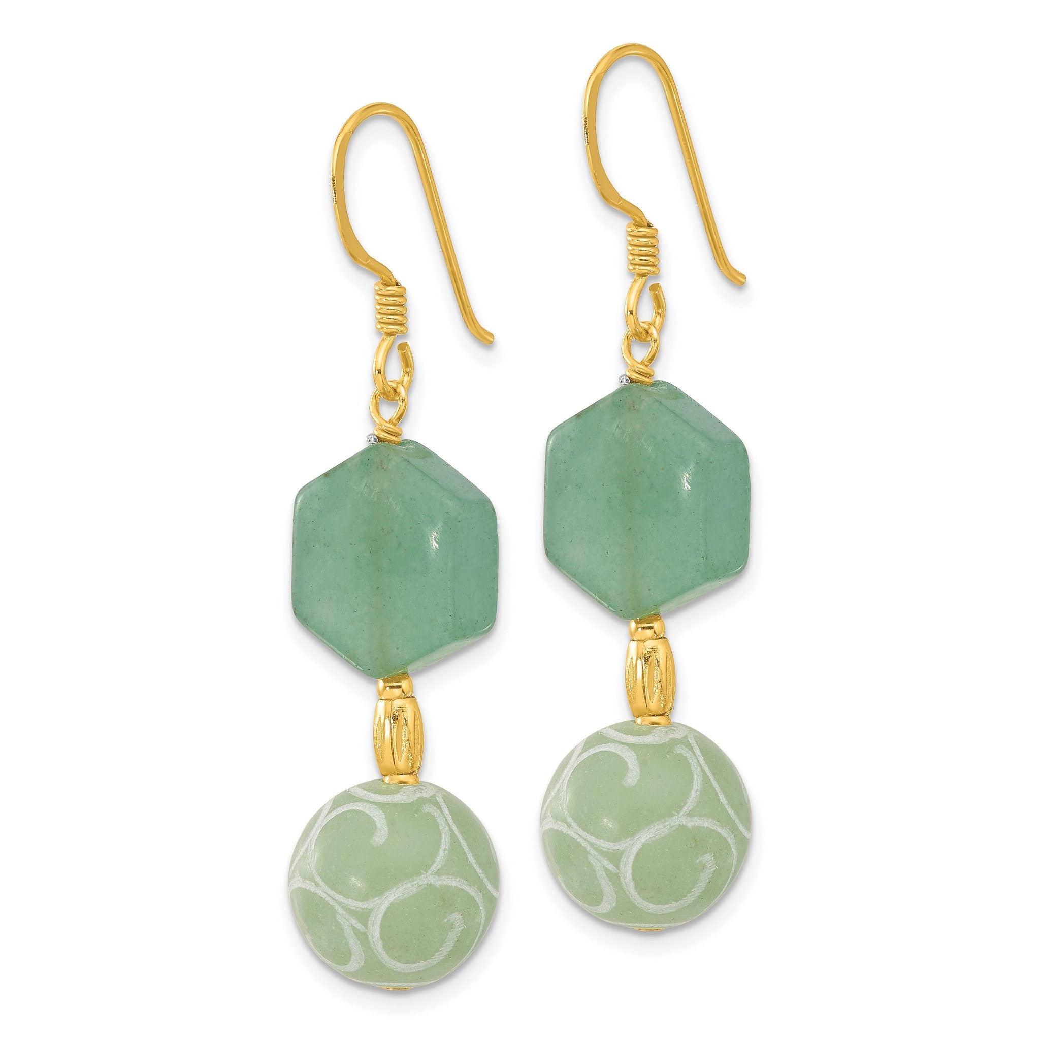 Sterling Silver Gold-pltd Hexagon Aventurine & Swirl Jade Dangle Earrings Secondary image