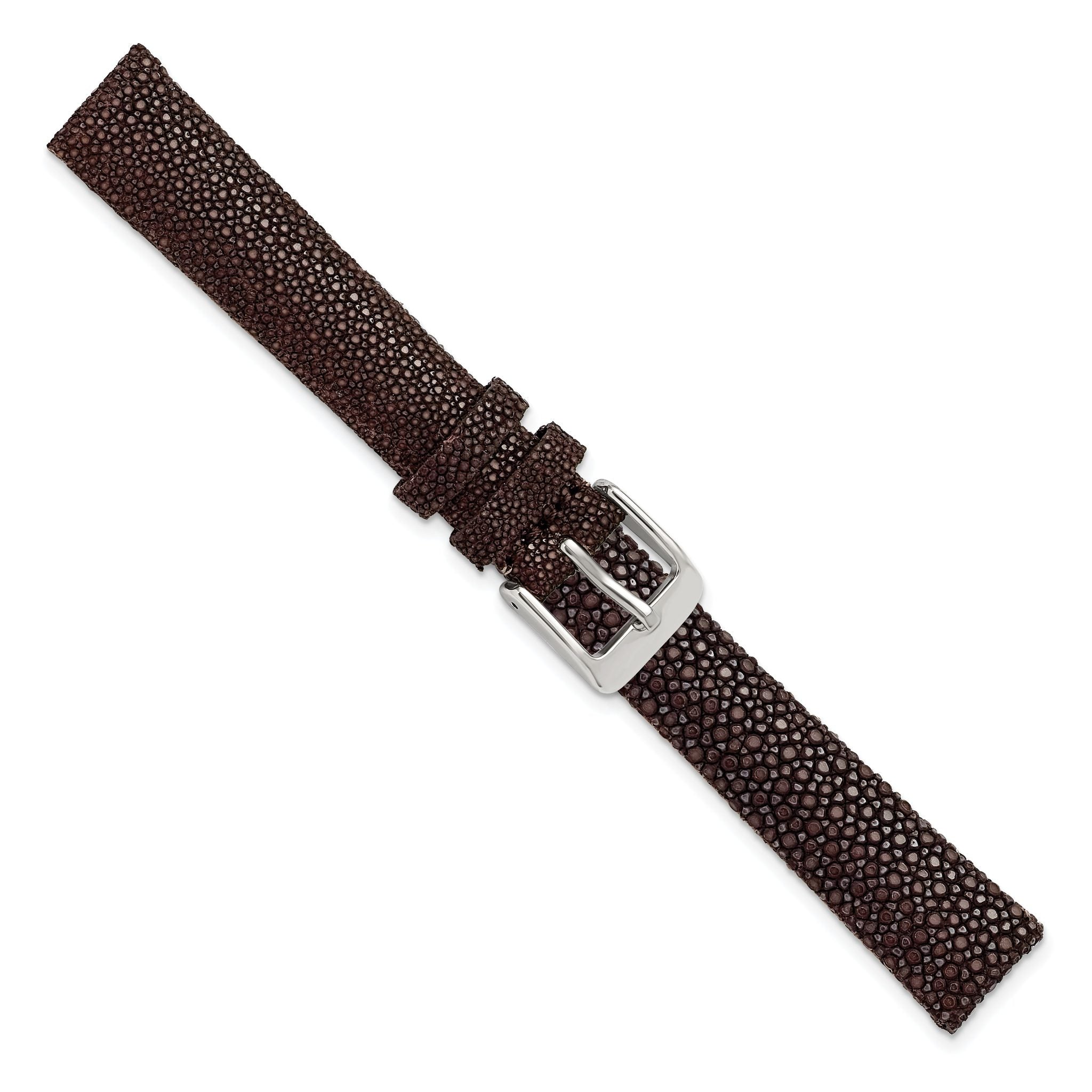 Genuine Stingray Watch Band in Brown with Silver-Tone Buckle, 16mm