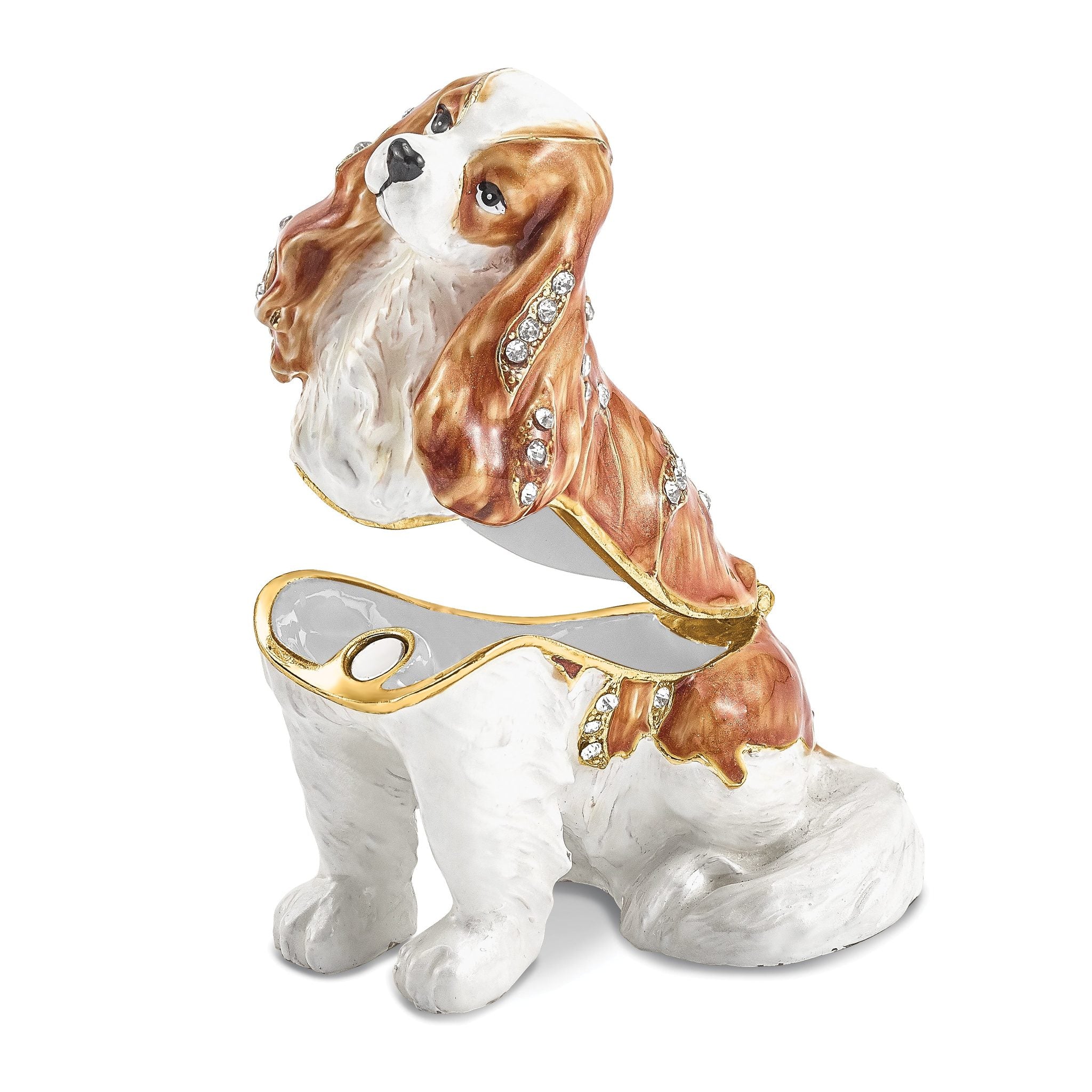 Luxury Giftware by Jere Pewter Bejeweled Crystals Gold-tone Enameled HENRIETTA Maria Cavalier King Charles Spaniel Trinket Box with Matching 18 Inch Necklace Secondary image