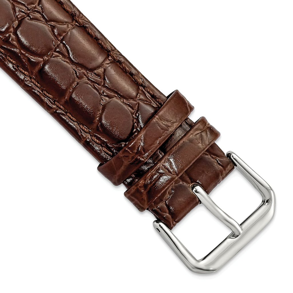10mm Brown Alligator Grain Leather with Silver-tone Buckle 6.75 inch Watch Band