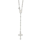 Sterling Silver 925 Polished Bead Rosary Necklace for Women 16 Inch