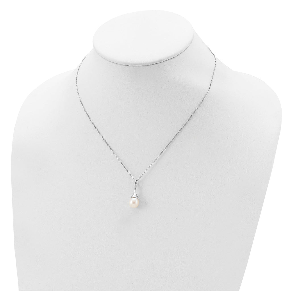 Sterling Silver Rhod-plat 8-9mm White FWC Pearl Necklace