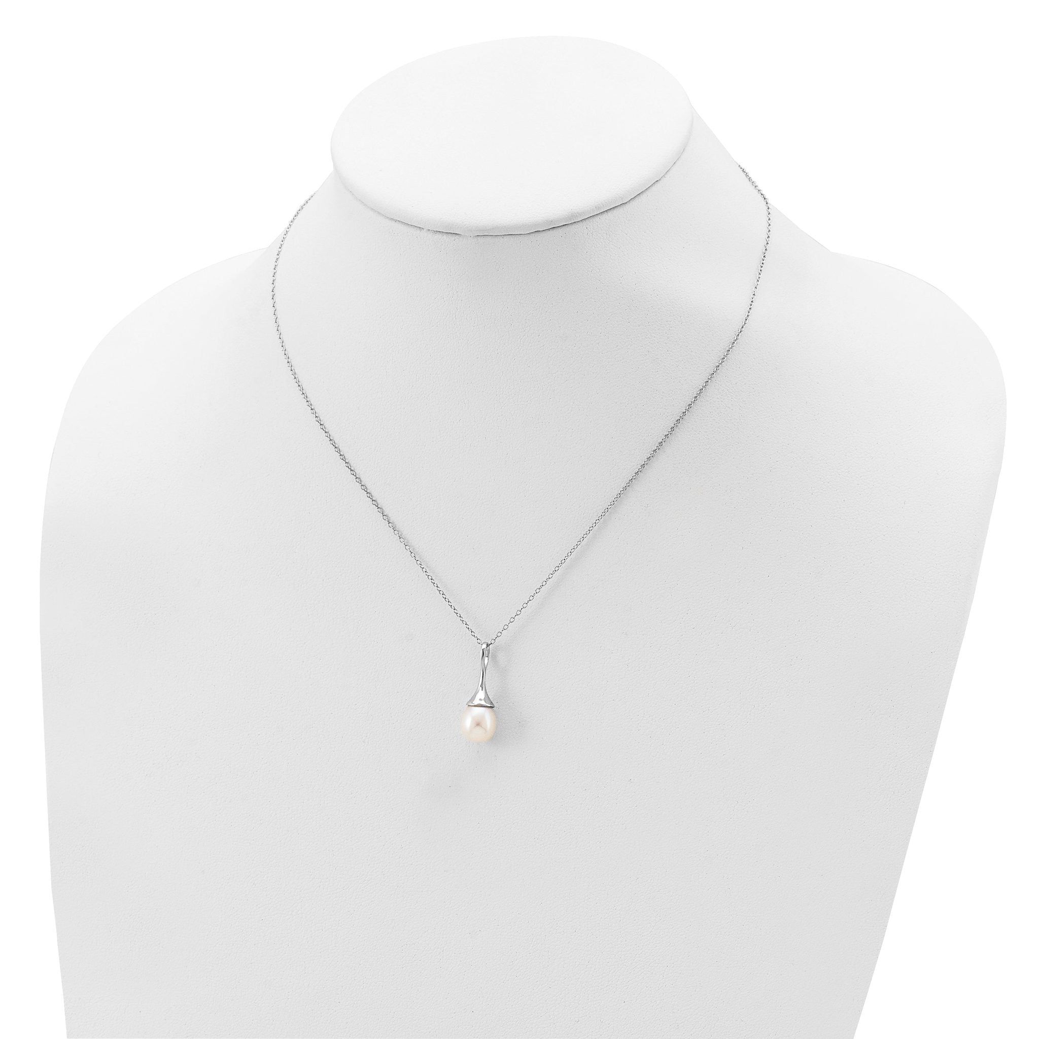 Sterling Silver Rhod-plat 8-9mm White FWC Pearl Necklace