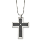 Sophia Jewelers Stainless Steel Diamond Cross Pendant with Carbon Fiber Inlay