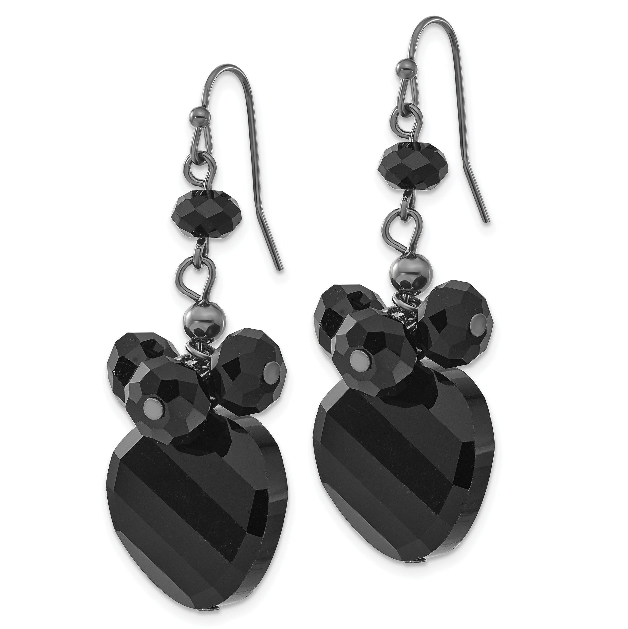 1928 Jewelry Black-plated Jet Black Faceted Glass Bead Cluster Dangle Earrings Secondary image