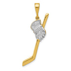 14K Gold and Rhodium Hockey Stick Pendant for Men Solid Polished Textured Charm