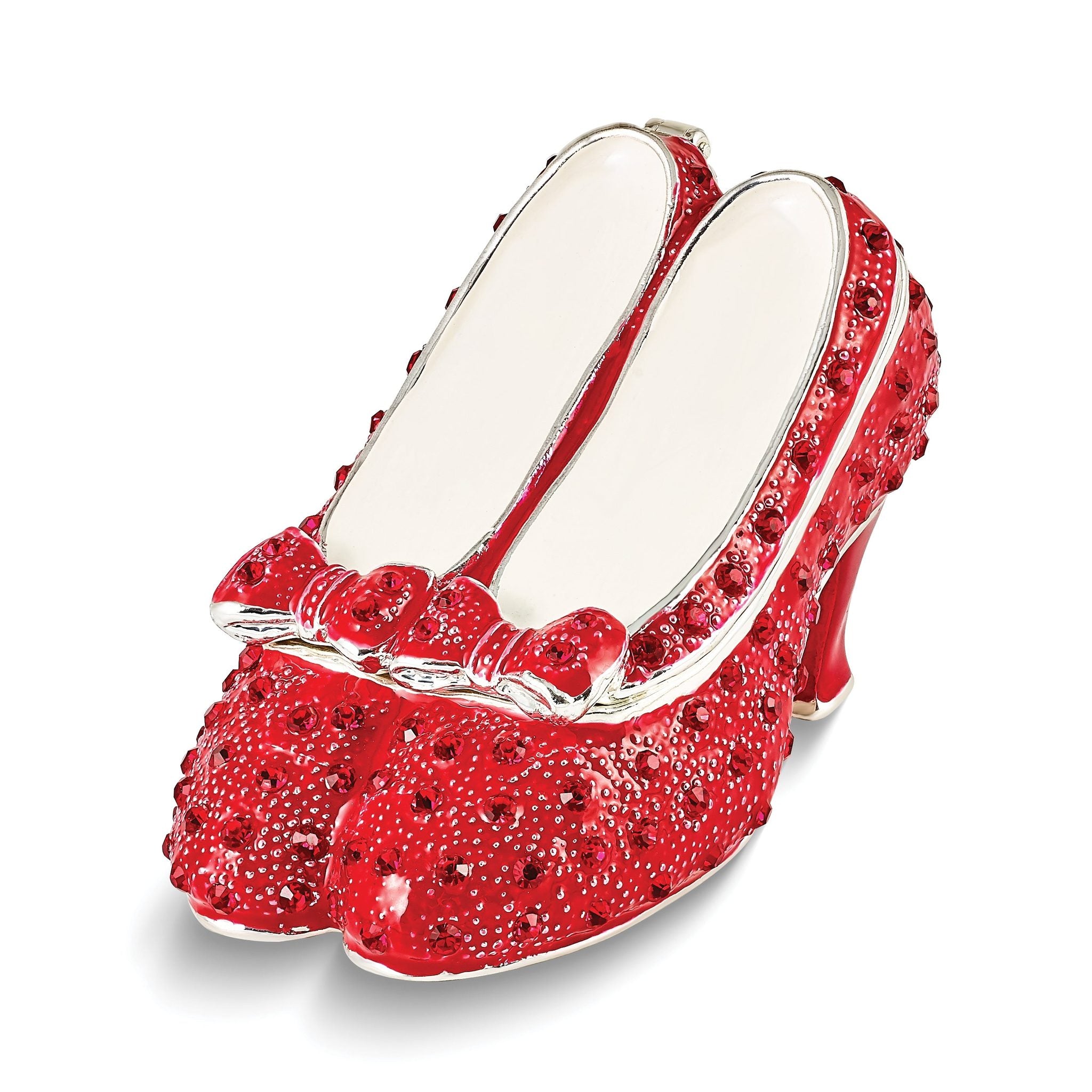 Luxury Giftware Pewter Bejeweled Crystals Silver-tone Enameled SCARLET Red High Heels with Bows Trinket Box with Matching 18 Inch Necklace Main image
