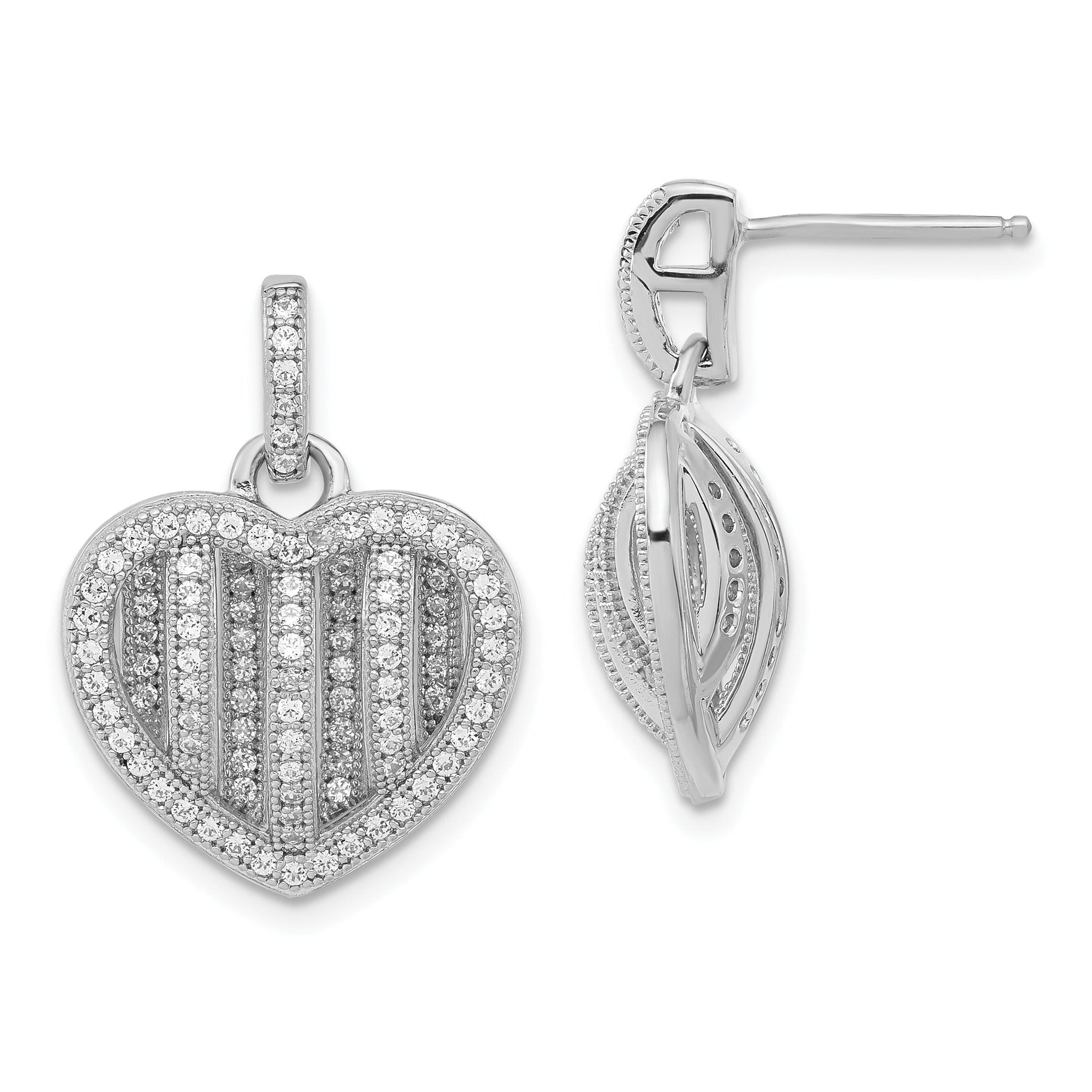 Sophia Jewelers Sterling Silver CZ Heart Dangle Earrings Elegant Women's Jewelry Main image