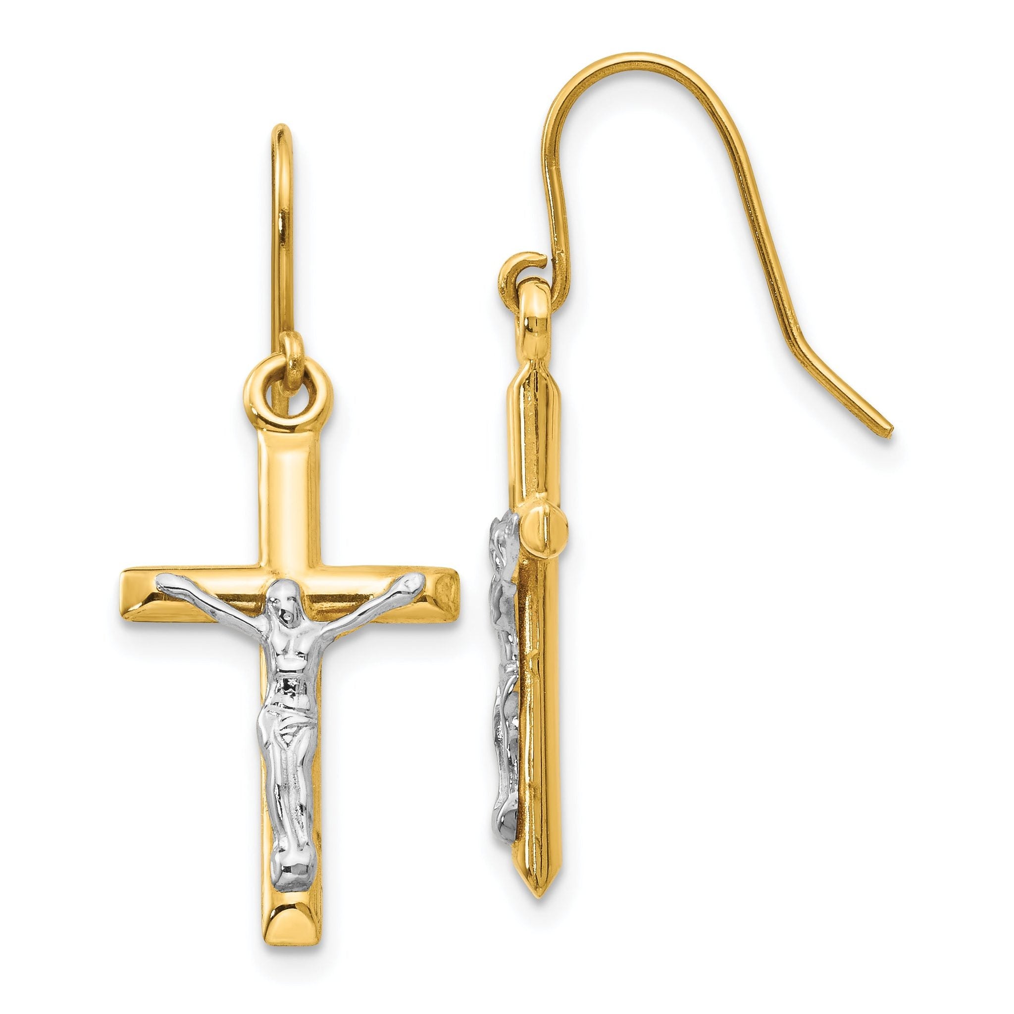 14k Two-tone Polished Crucifix Earrings Main image