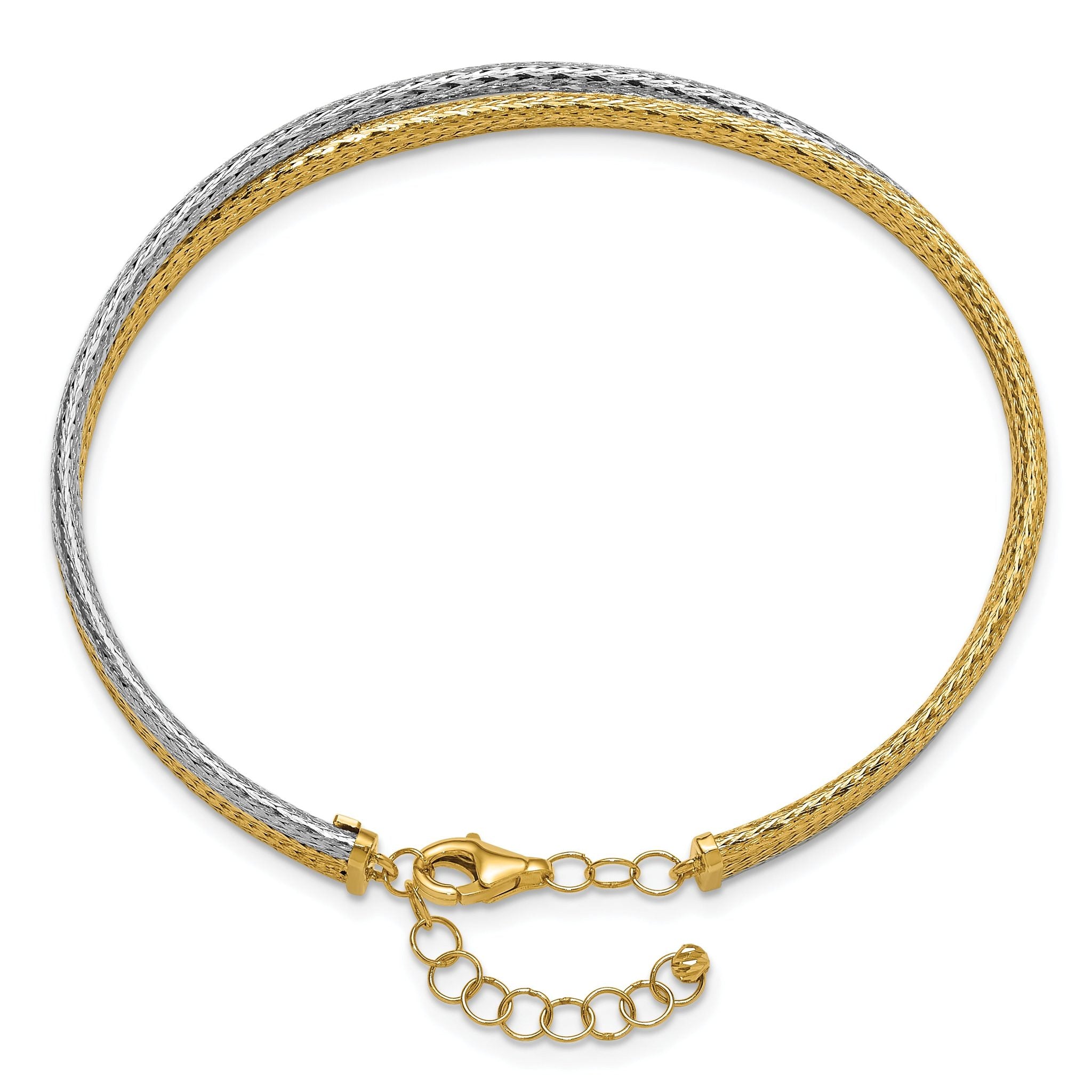 14KTT Polished & Textured Fancy 3-Wire w/ 1in Ext. Bangle Secondary image