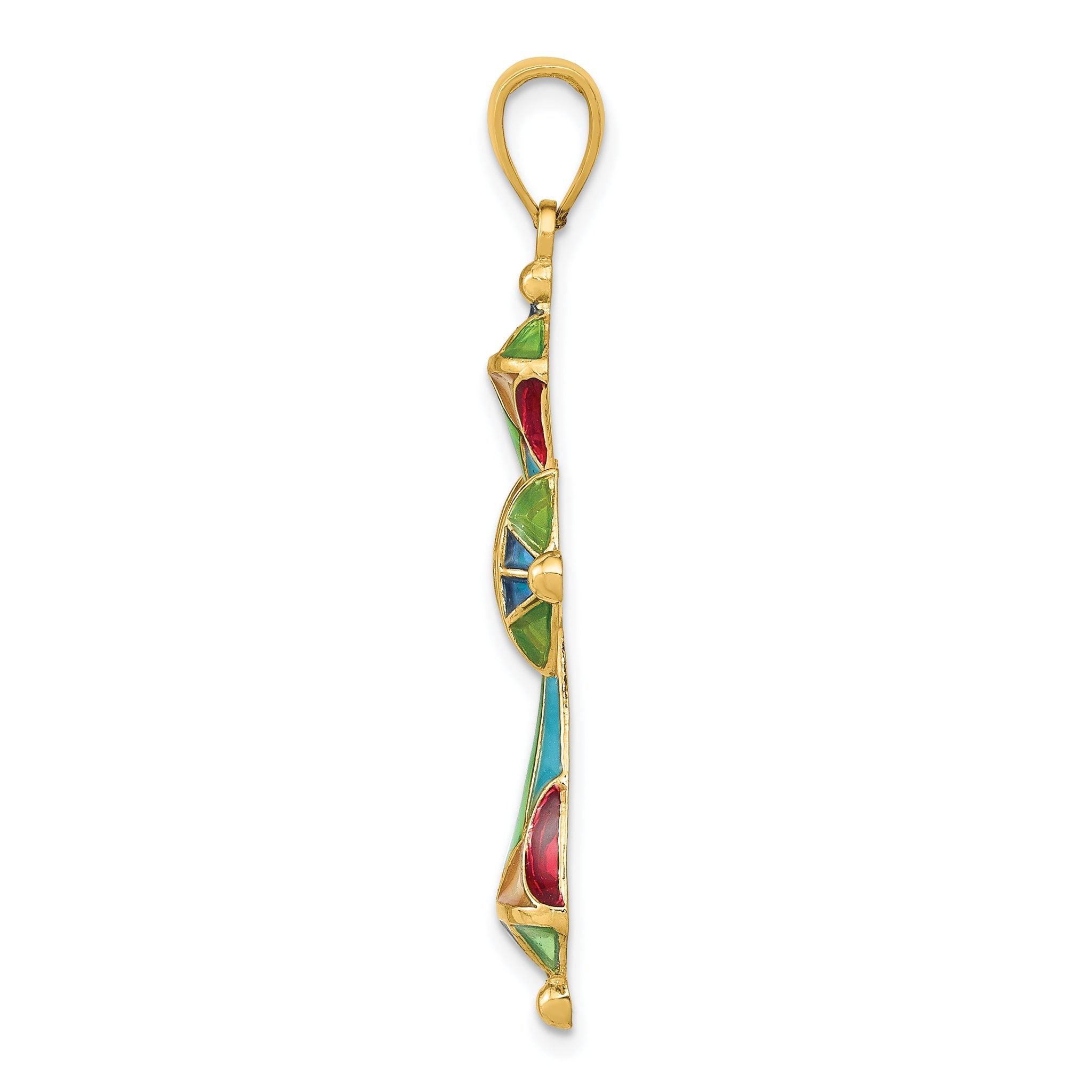 14K Yellow Gold Multi-Color Enamel Cross Pendant, 40mm Solid Cast Secondary image