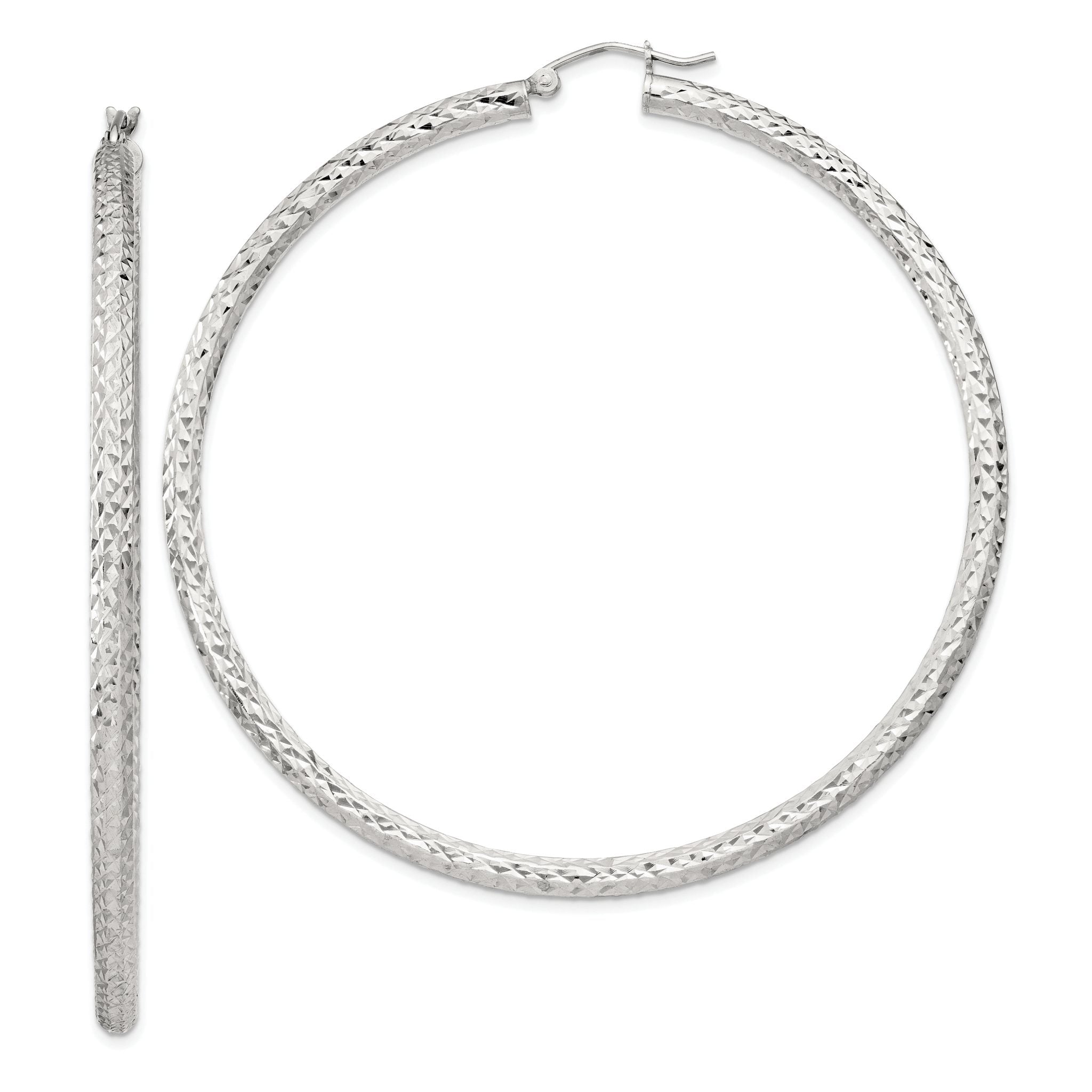 Sterling Silver D/C 3x65mm Hoop Earrings Main image