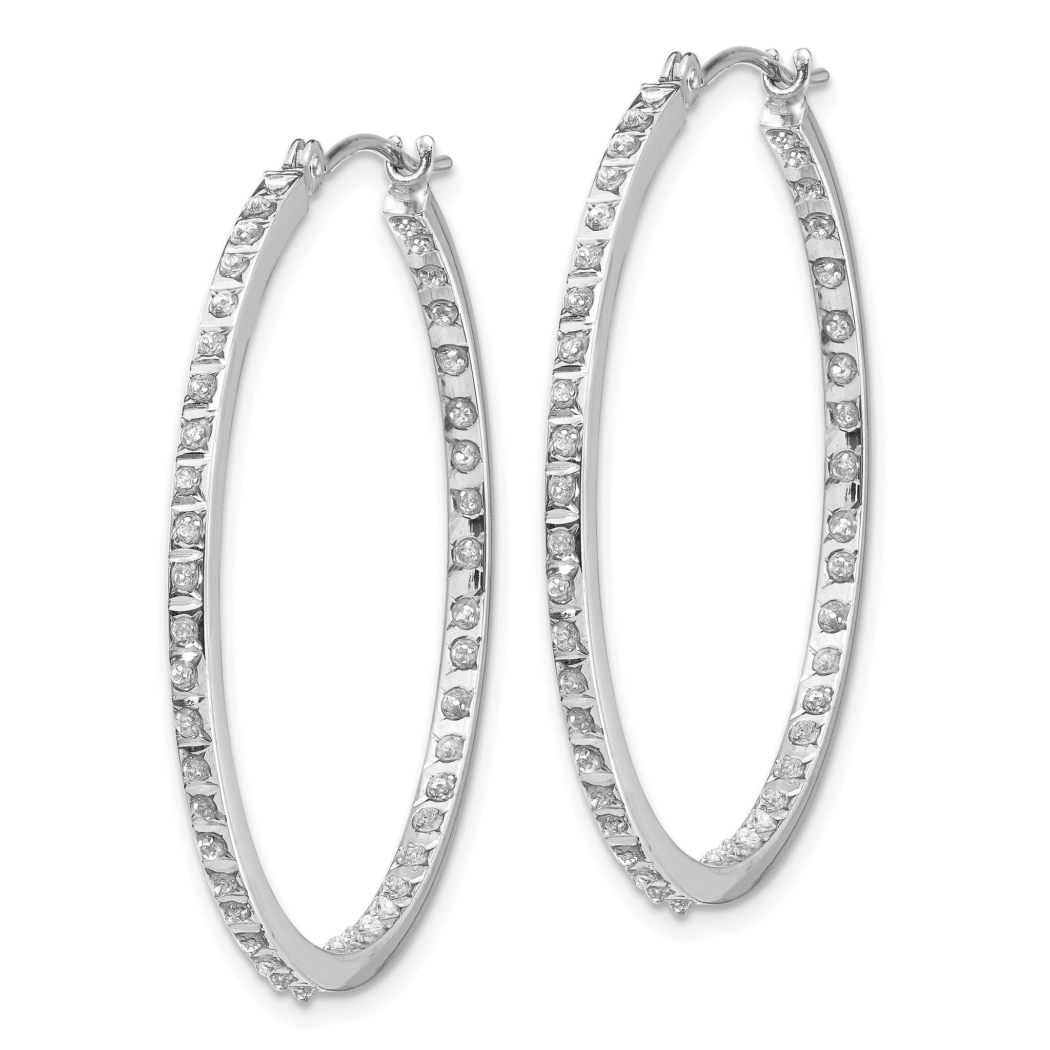 14K White Gold Diamond Hoop Earrings with Polished Rhodium Finish