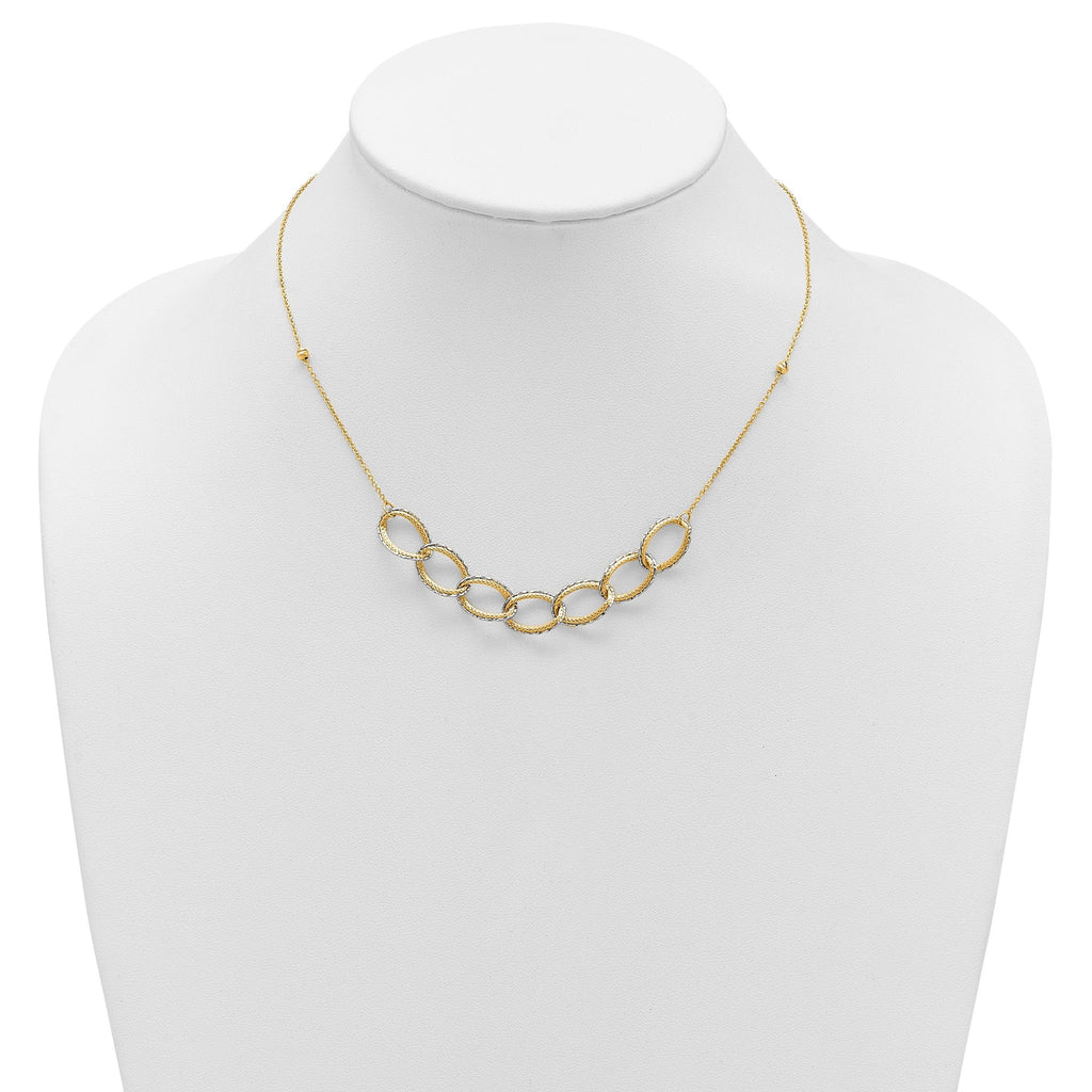 14K Two-tone Pol/Texture/Dia-cut Oval w/ 1in Ext. Necklace