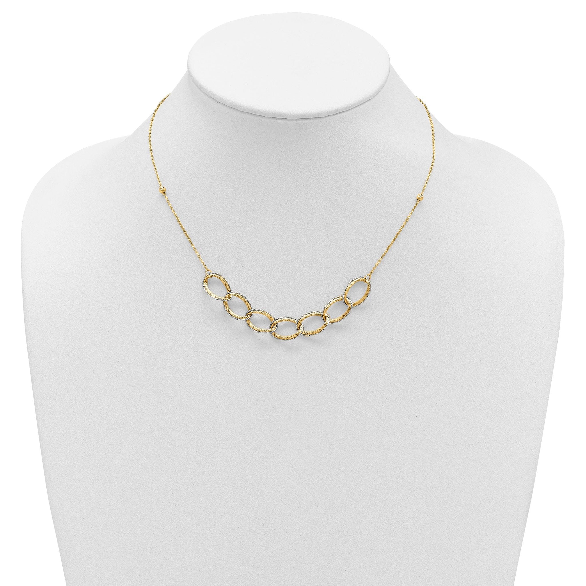 14K Two-tone Pol/Texture/Dia-cut Oval w/ 1in Ext. Necklace
