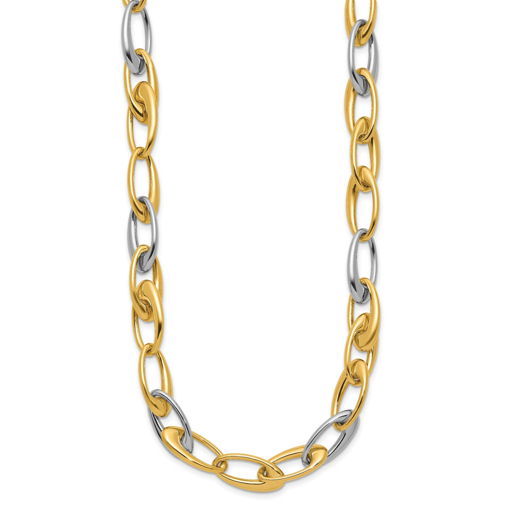 14K Two-tone Polished Tapered Oval Link Necklace