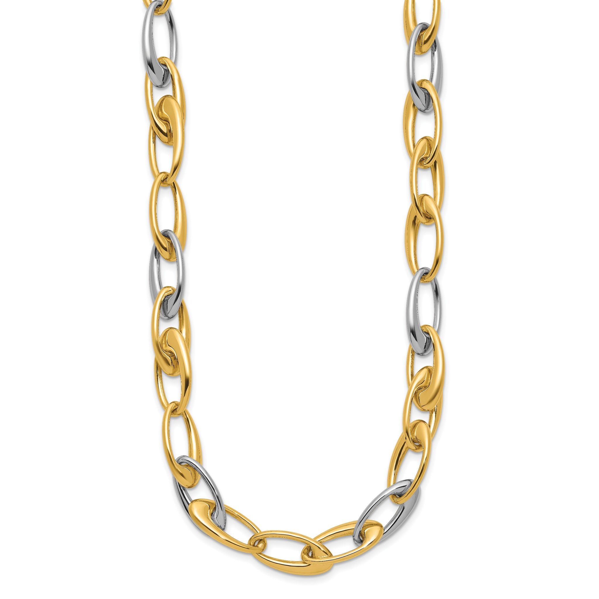 14K Two-tone Polished Tapered Oval Link Necklace