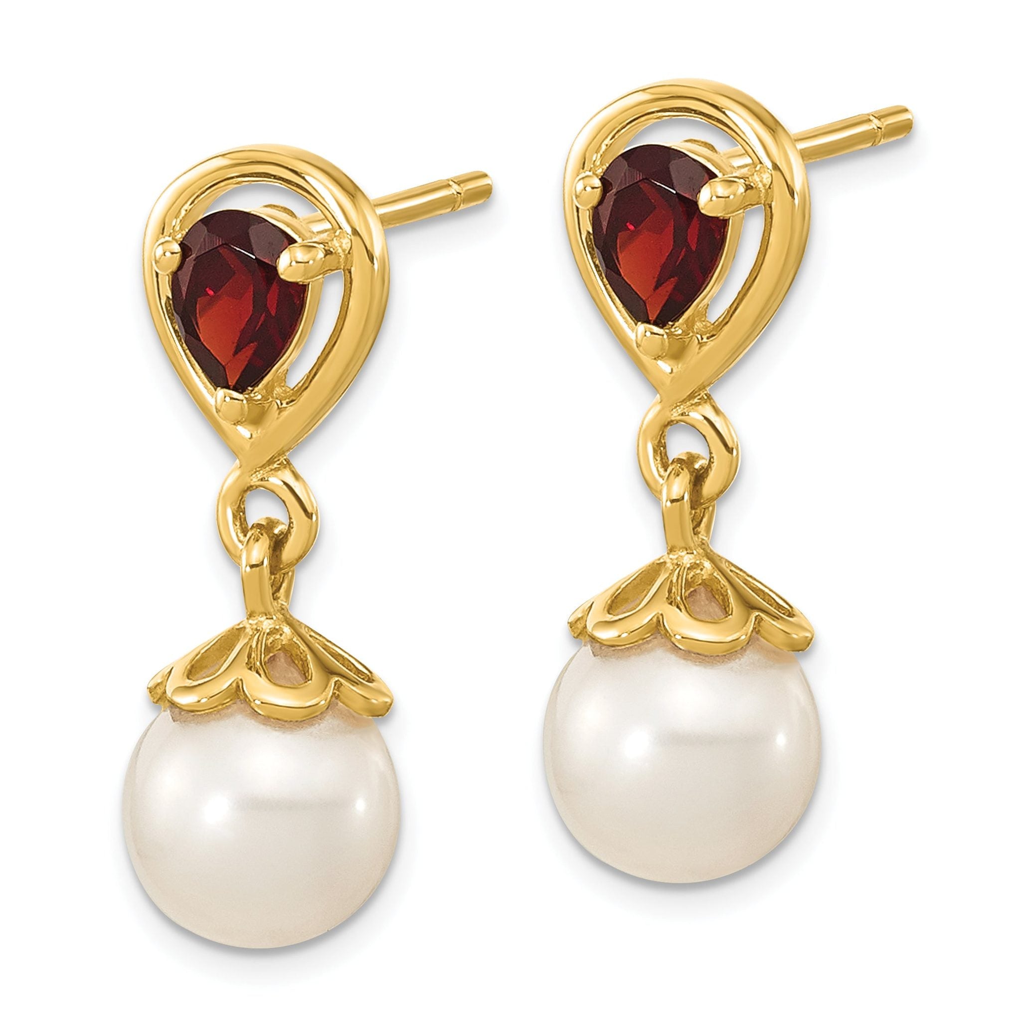 14K 6-7mm FWC Pearl Mozambique Garnet Dangle Post Earrings Secondary image