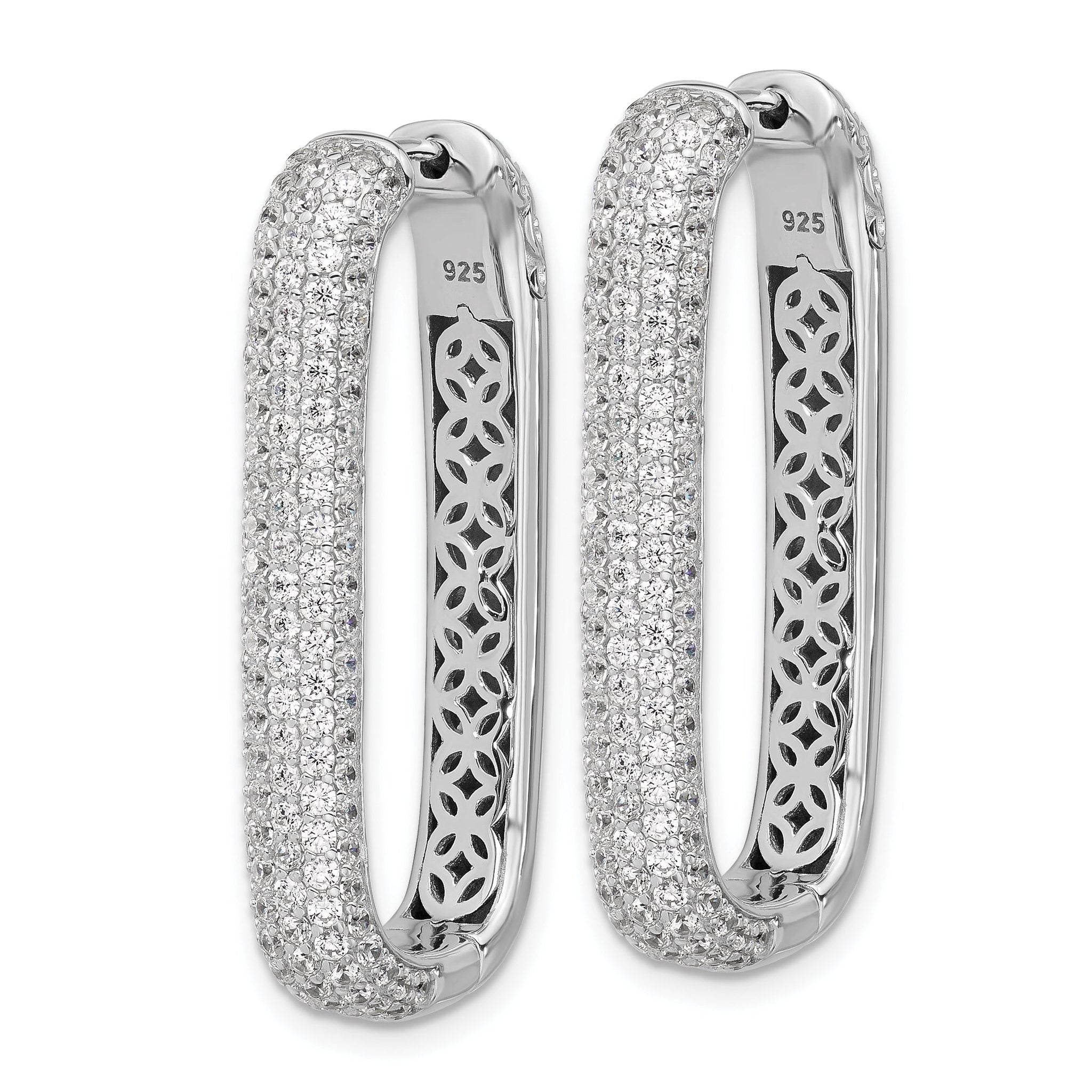 Sterling Shimmer Sterling Silver Rhodium-plated 1.3mm CZ 258 Stone Rectangle Hinged Hoop Earrings Secondary image