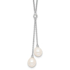 Sterling Silver Freshwater Pearl CZ Dangle Necklace Elegant Polished Finish