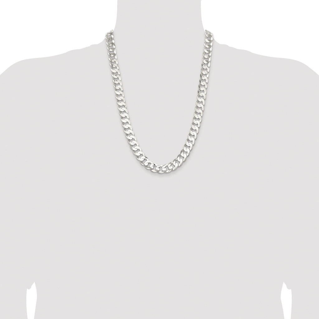 Sterling Silver Rhodium-plated 11.9mm Concave Beveled Curb Chain