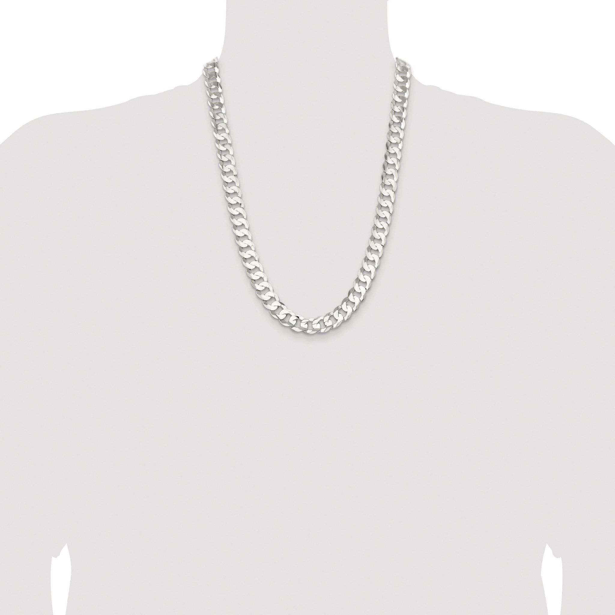 Sterling Silver Rhodium-plated 11.9mm Concave Beveled Curb Chain