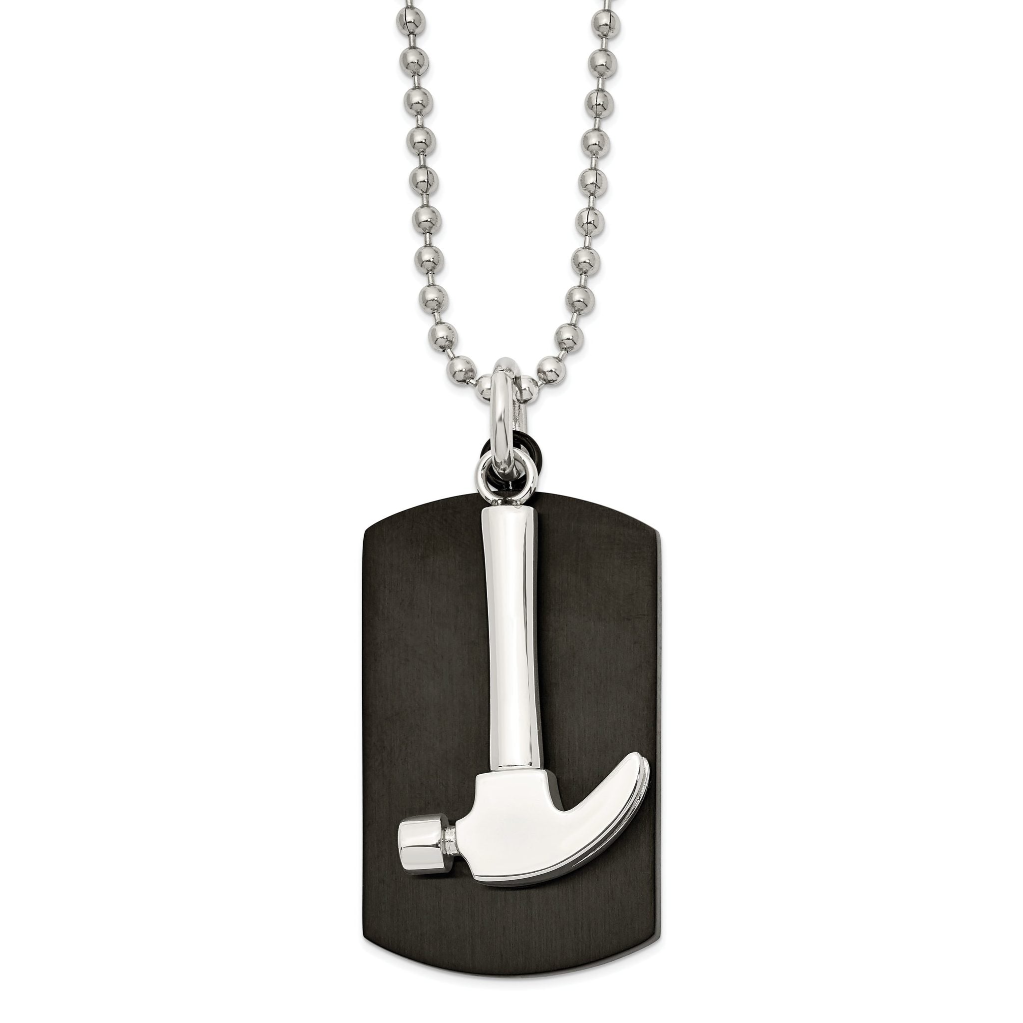 Chisel Stainless Steel Polished Black IP-plated Dog Tag with Hammer Pendant on a 24 inch Ball Chain Necklace Main image