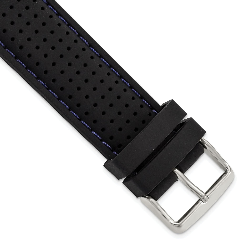 Ventilated Silicone Watch Band in Black with Blue Stitching, 20mm