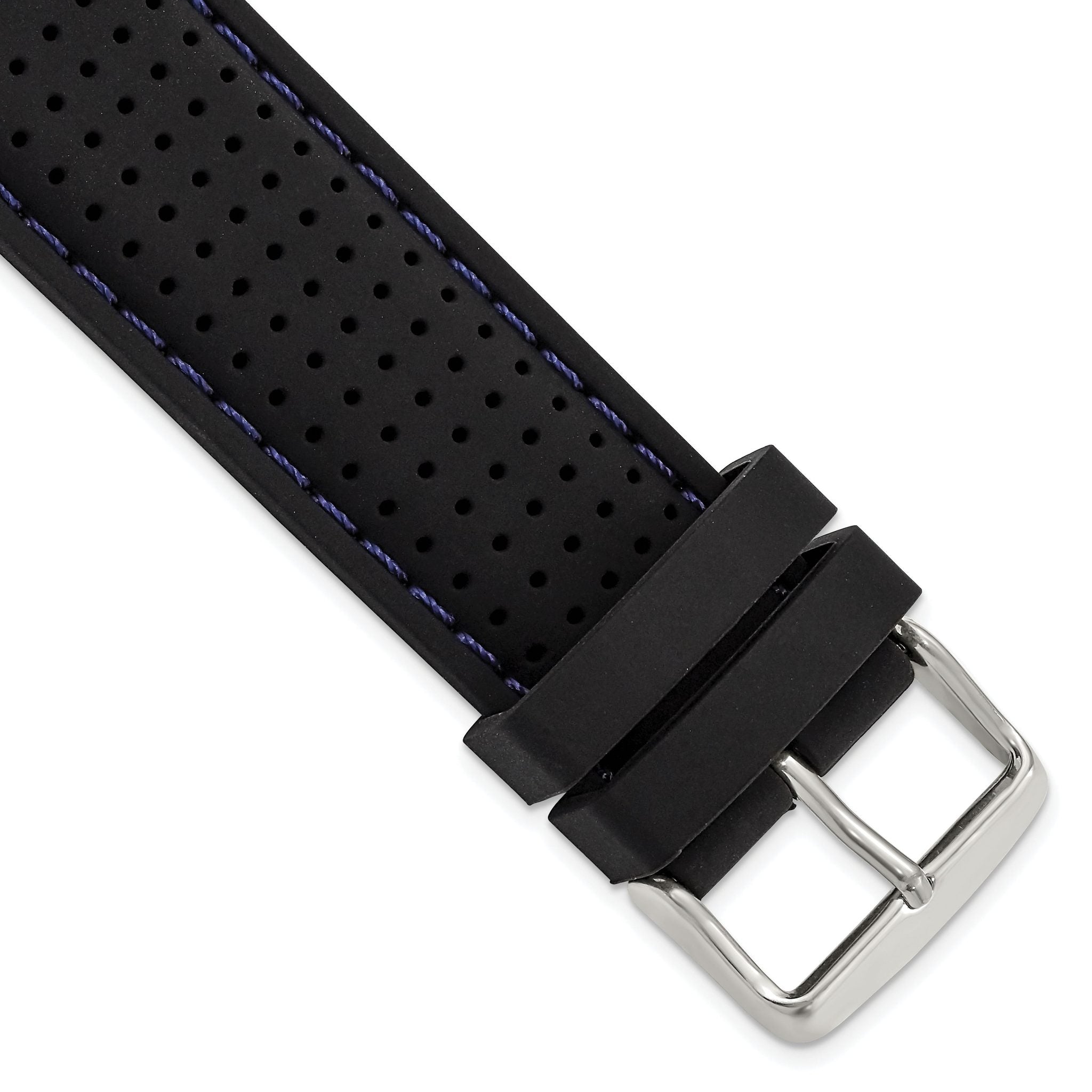 Ventilated Silicone Watch Band in Black with Blue Stitching, 20mm