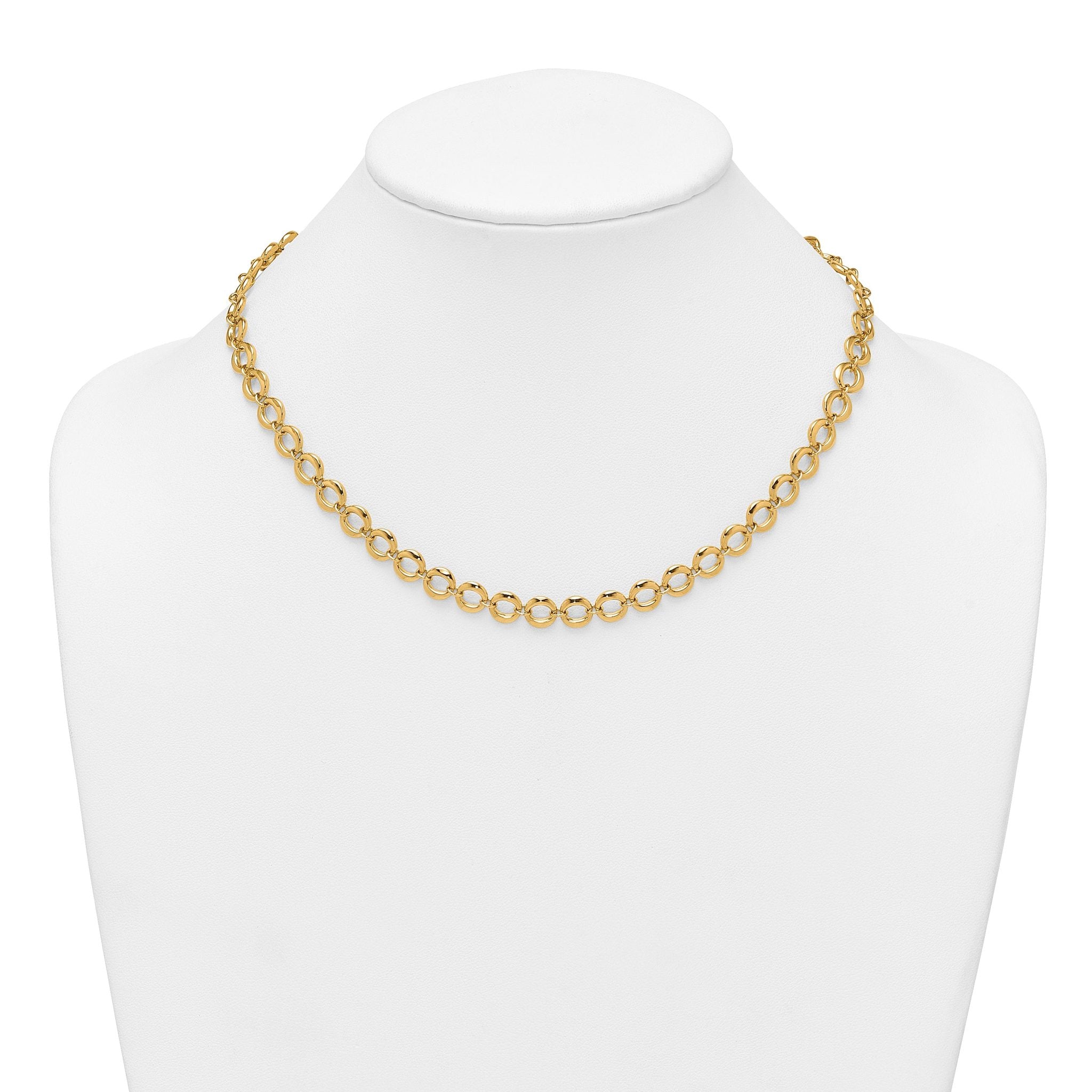 14k Polished 8mm Fancy Circle Link 18 inch Necklace