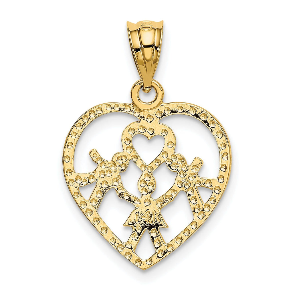 14K Gold Heart Charm Pendant with Textured Back, Solid Cast