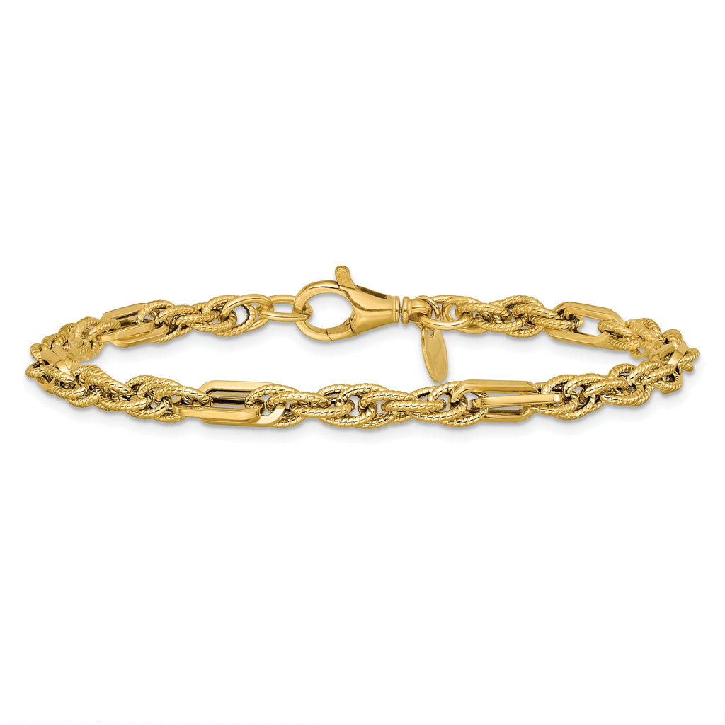 14K Polished and Textured Fancy Link Bracelet
