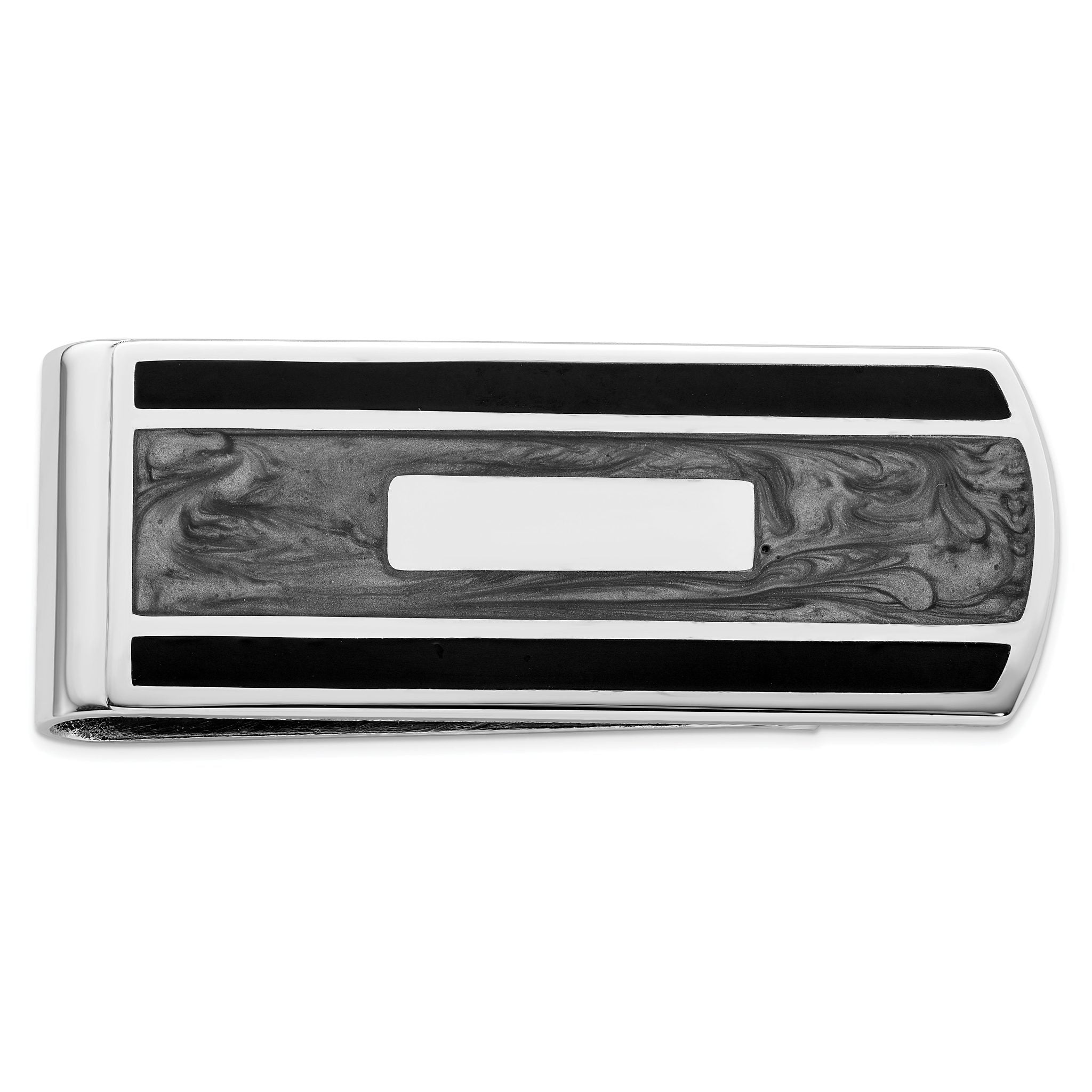Rhodium-plated Kelly Waters Black and Grey Epoxy Money Clip with Engravable Area Main image