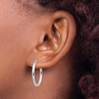 14k White Gold Polished 2mm Oval Tube Hoop Earrings