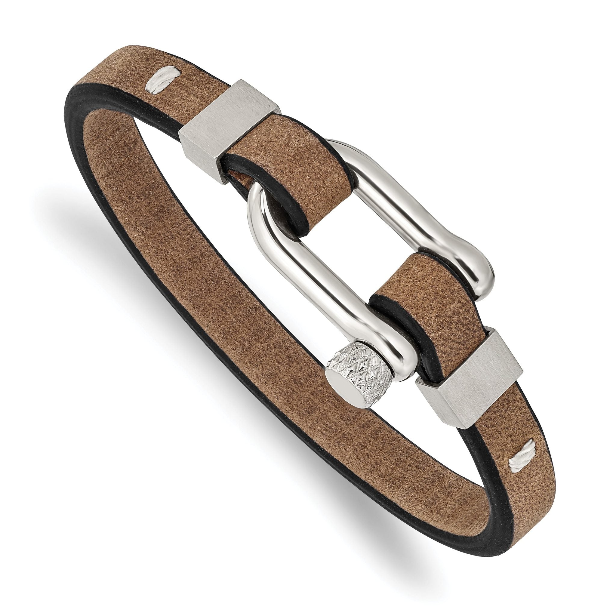 Stainless Steel Brushed and Polished Black/Brown Leather Bracelet