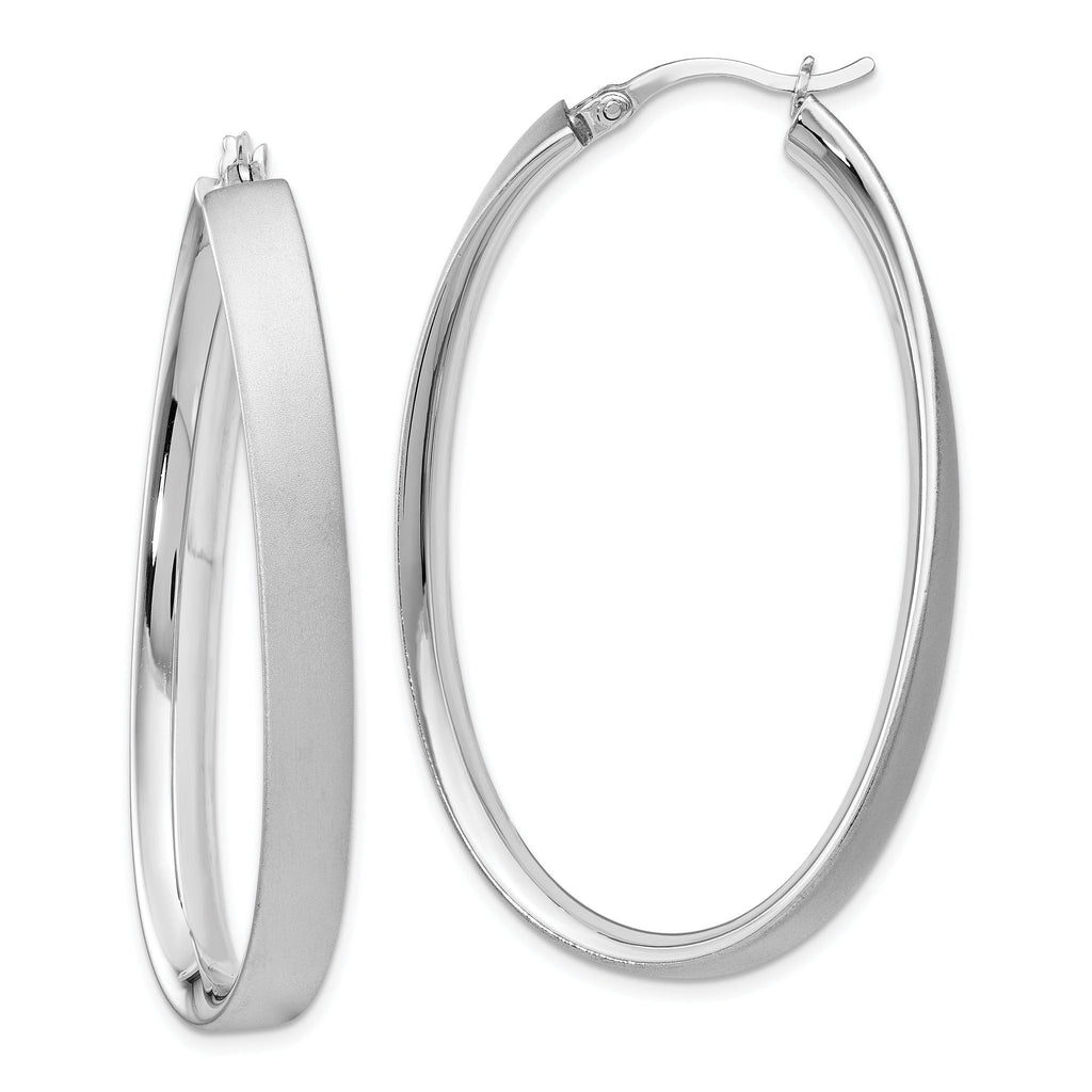 Sterling Silver Rhodium-Plated Satin Oval Hoop Earrings for Women