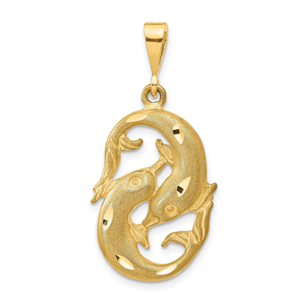 14K Gold Satin Diamond-Cut Pisces Zodiac Charm  Elegant and Themed Pendant