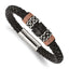 Stainless Steel Polished and Textured Black and Brown IP-plated Black Braided Leather and Rubber Bracelet for Men