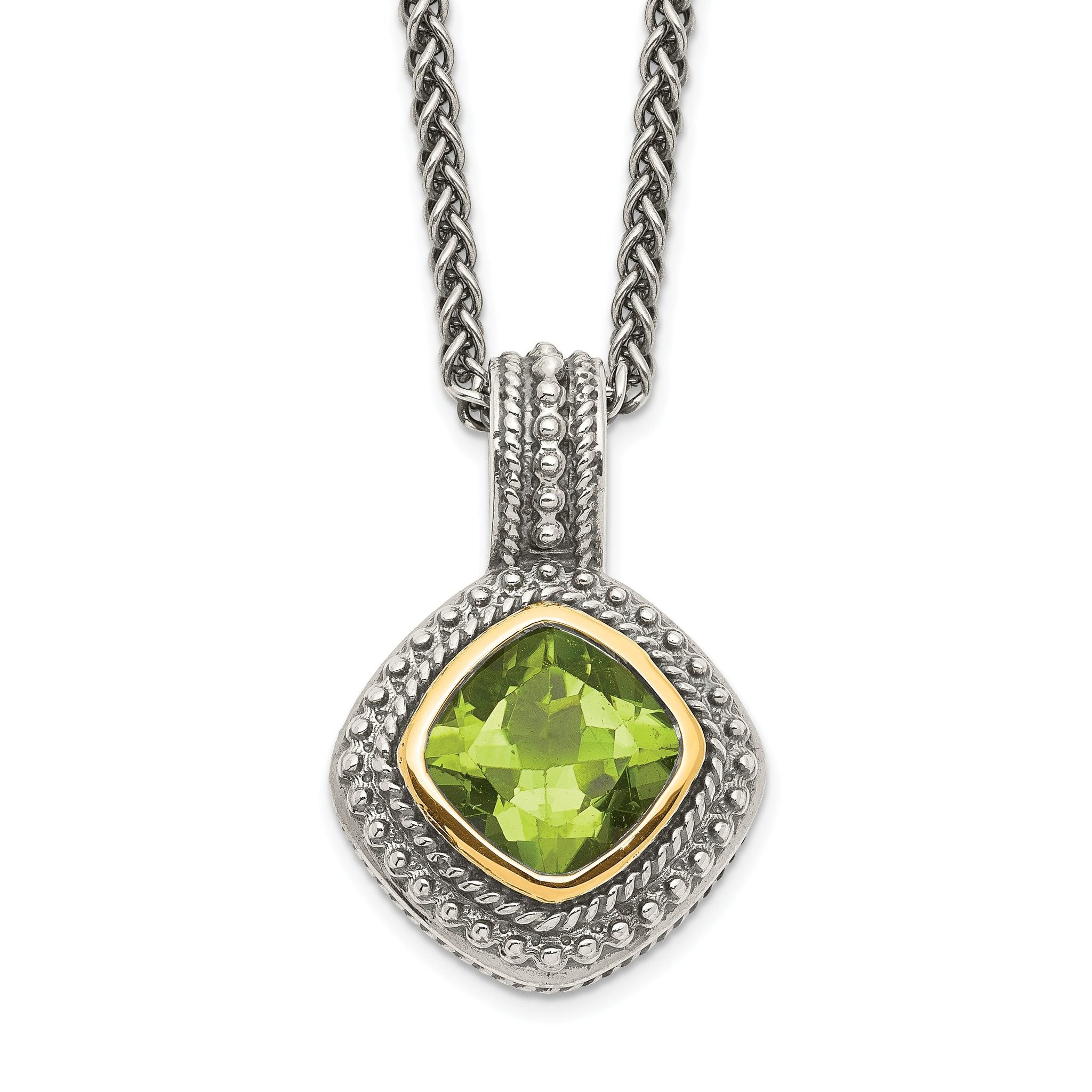 Shey Couture Sterling Silver with 14K Accent 18 Inch Antiqued Cushion Bezel Peridot Necklace Main image