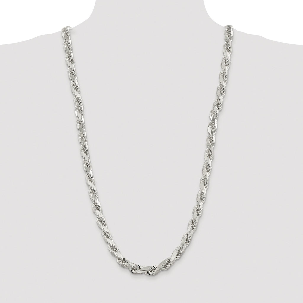 Sterling Silver Rhodium-plated 9.0mm Diamond-cut Rope Chain
